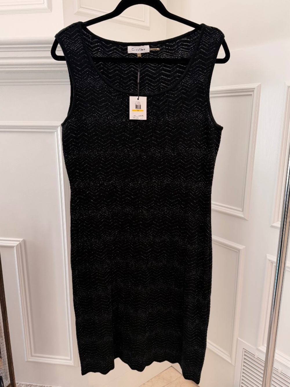 NWT Calvin Klein Black Metallic Chevron Knit Dress Size M